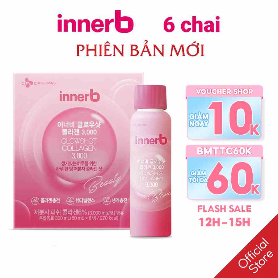 [Mã BMTTC60K giảm đến 60K đơn 50K] Hộp 6 Chai Nước Uống Bổ Sung Collagen Innerb Glowshot Collagen 50mlx6