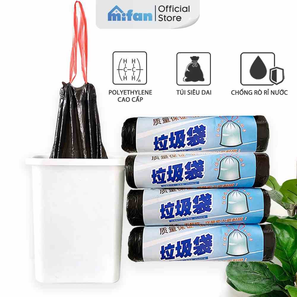 Combo 20 Cuộn Túi Đựng Rác Đen Tự Phân Huỷ Có Dây Rút Mifan - 15 túi/cuộn - 45x50 cm