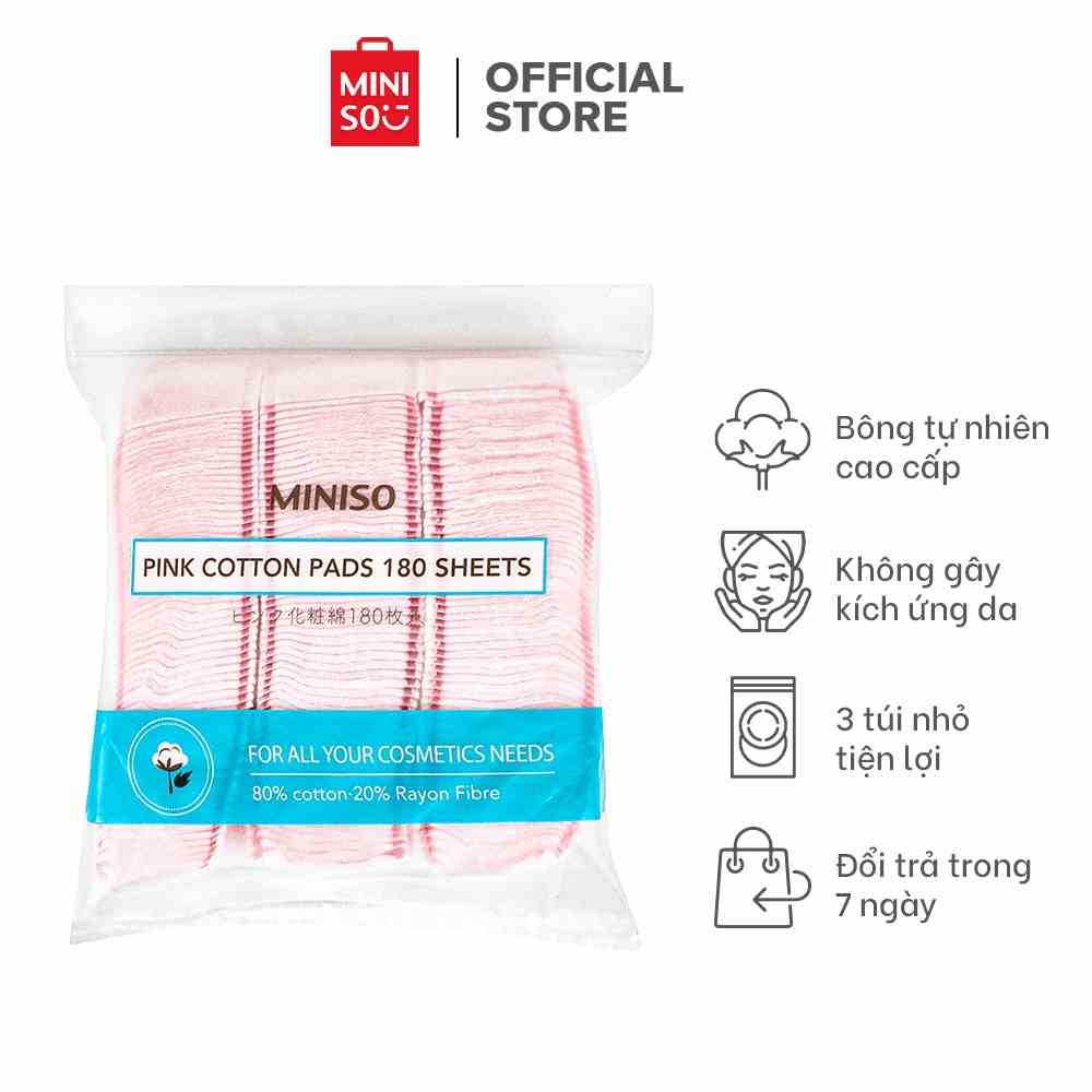 Bông tẩy trang hồng 180 miếng Miniso cao cấp chất bông tự nhiên sạch da mềm mại - Hàng chính hãng