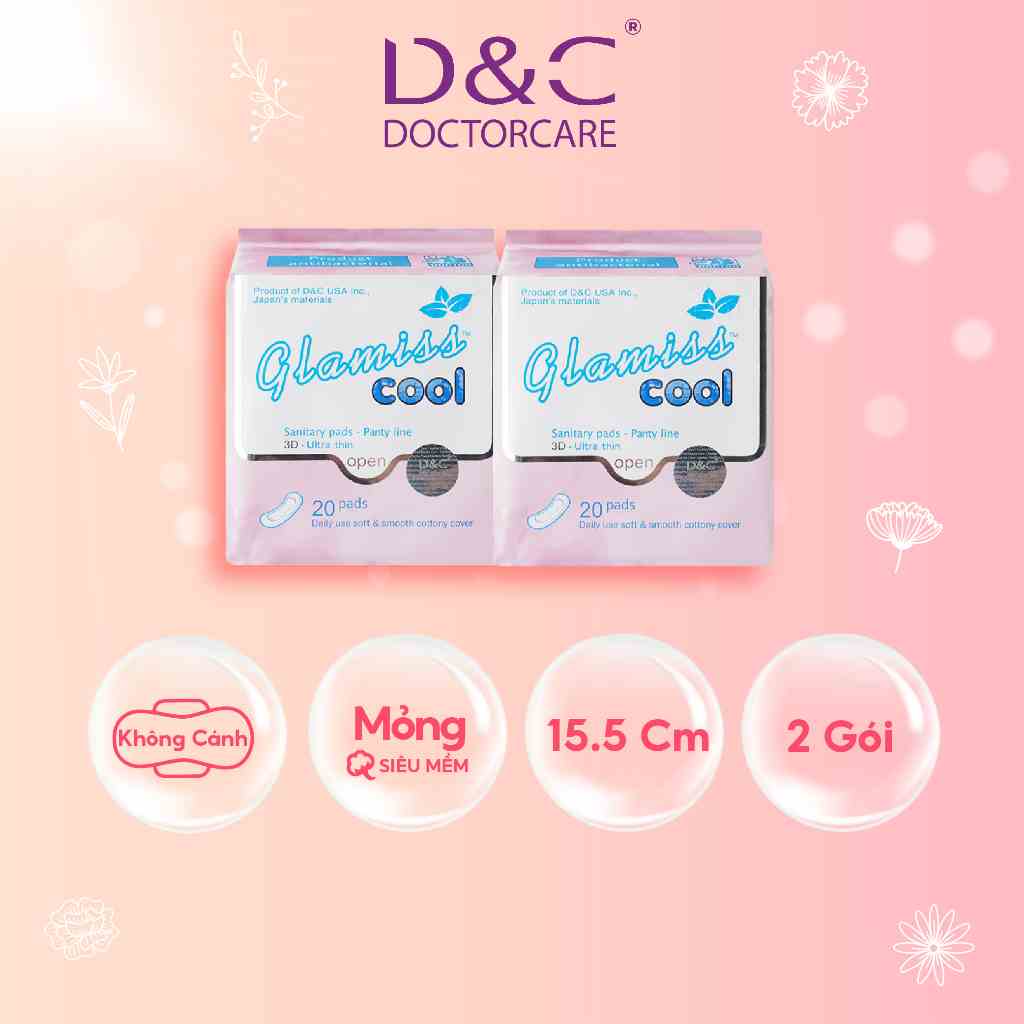 Combo 2 gói băng vệ sinh thảo dược Glamiss Cool hàng ngày 15.5 cm siêu thấm hút