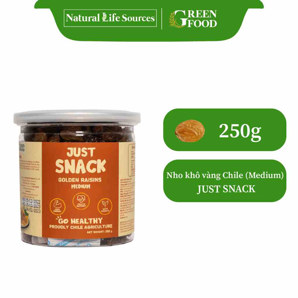 Nho khô vàng Chile Just Snack kích cỡ medium, làm khô tự nhiên | Hộp 250g