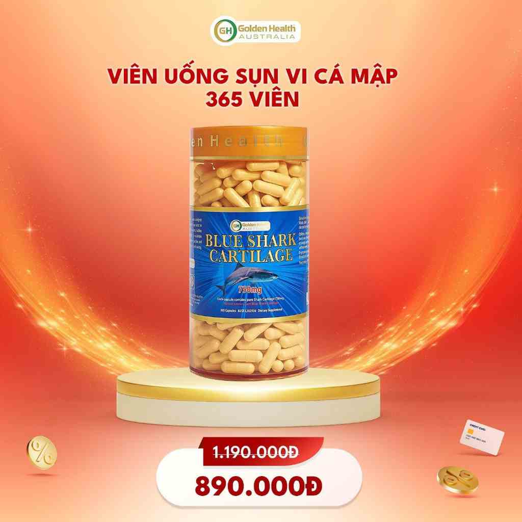 [Mã BMTTC60K giảm đến 60K đơn 50K] [GOLDEN HEALTH] Sụn vi cá mập - Blue Shark Cartilage 750mg hộp 365 viên