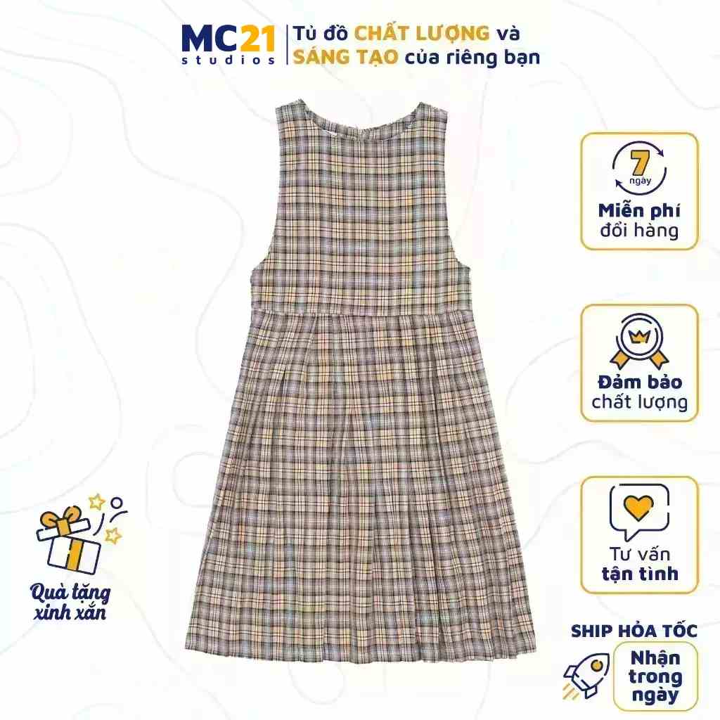 Váy liền kẻ caro Minion Clothing dáng xoè xếp li phong cách Ulzzang Streetwear Hàn Quốc V1914