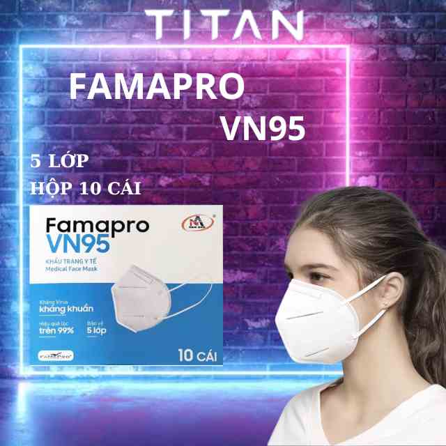 [ĐẠT CHUẨN KHÁNG KHUẨN 99%] Khẩu trang y tế Famapro VN95 màu trắng kháng khuẩn 5 lớp (10 cái /hộp )