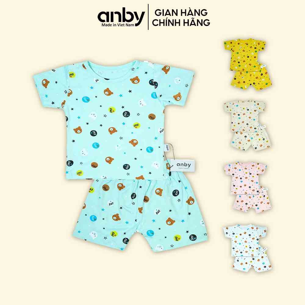 Bộ quần áo cộc tay trẻ em unisex ANBY nhiều màu thun lạnh hình gấu cho bé từ 1-6 tuổi