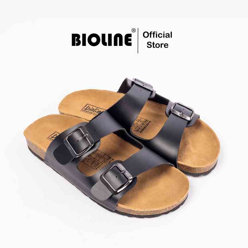 Mã PU01 - Dép văn phòng Birken Đế Trấu BIOLINE Official Unisex Nam Nữ Hai Quai Ngang Da PU Cao Cấp