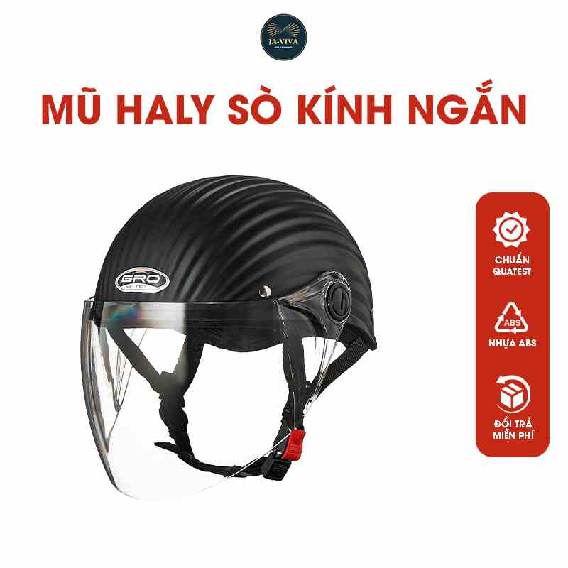 Mũ bảo hiểm nửa đầu có kính dài GRO HELMET haly dáng vỏ sò, sơn màu thời trang đẹp cho nam và nữ