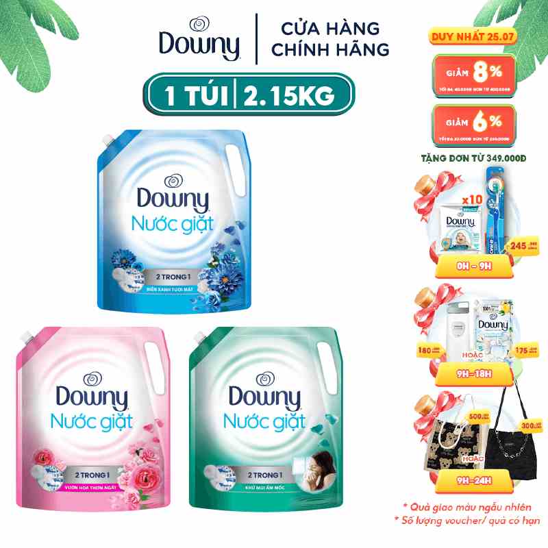 Nước giặt Downy Matic túi 2kg/2,15kg (MỚI):VƯỜN HOA THƠM NGÁT