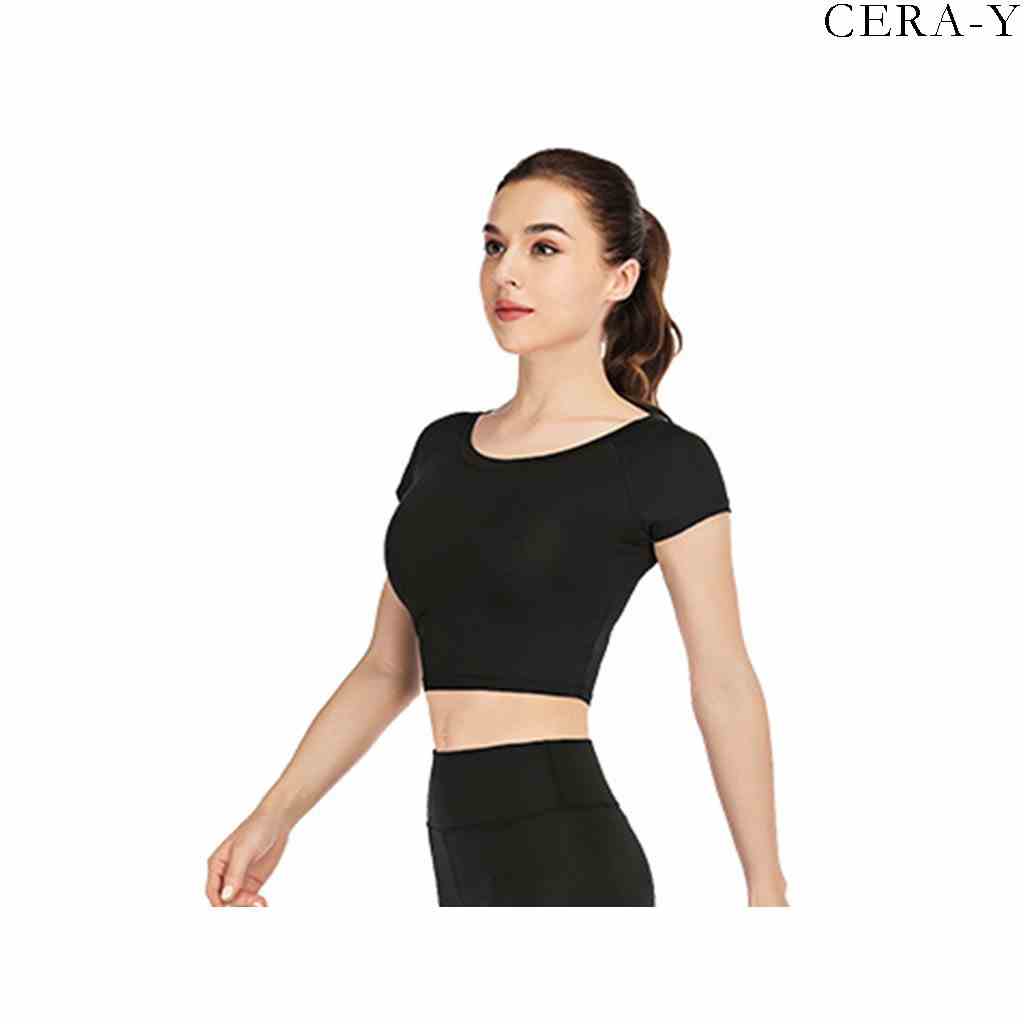 [Mã BMLTB35 giảm đến 35K đơn 99K] Áo thun thể thao form ôm croptop CERA-Y màu đen CRA002