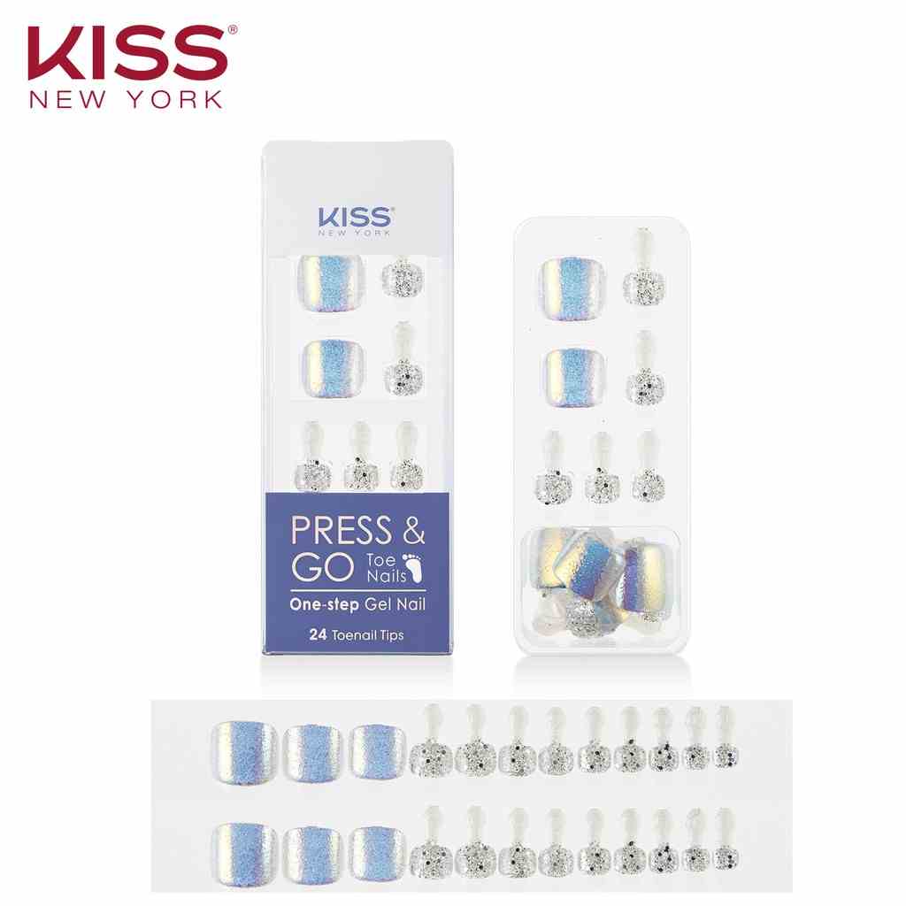 Bộ 24 Móng Chân Gel Tự Dán Press & Go Kiss New York Nail Box - Chrome Silver (KPT03K)