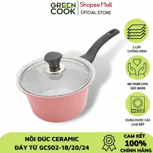 [Mã BMLTA35 giảm đến 35K đơn 99K] Nồi đúc ceramic vân đá đáy từ chống dính 18cm Green Cook GCS02-18IH - quánh