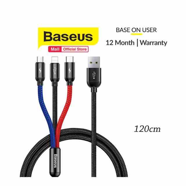 Cáp sạc Baseus Three Primary Colors sạc nhanh 3.5A ,3 đầu kết nối ( Type-C/Micro/Lightning ) dài 1,2m