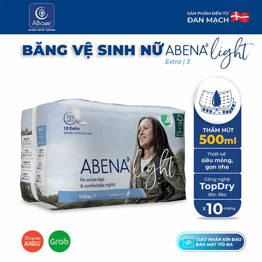 Băng vệ sinh siêu thấm hút  Abena Light Extra 3 thấm hút 500ml nhập khẩu đan mạch gói 10 miếng