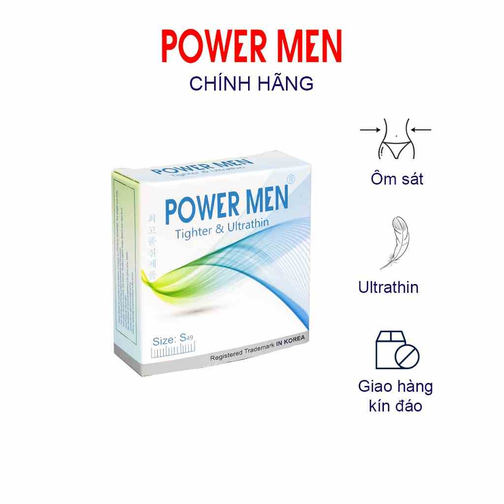 Bao cao su Powermen Tighter & Ultrathin Size 49mm Hộp 3 chiếc (TSI3)