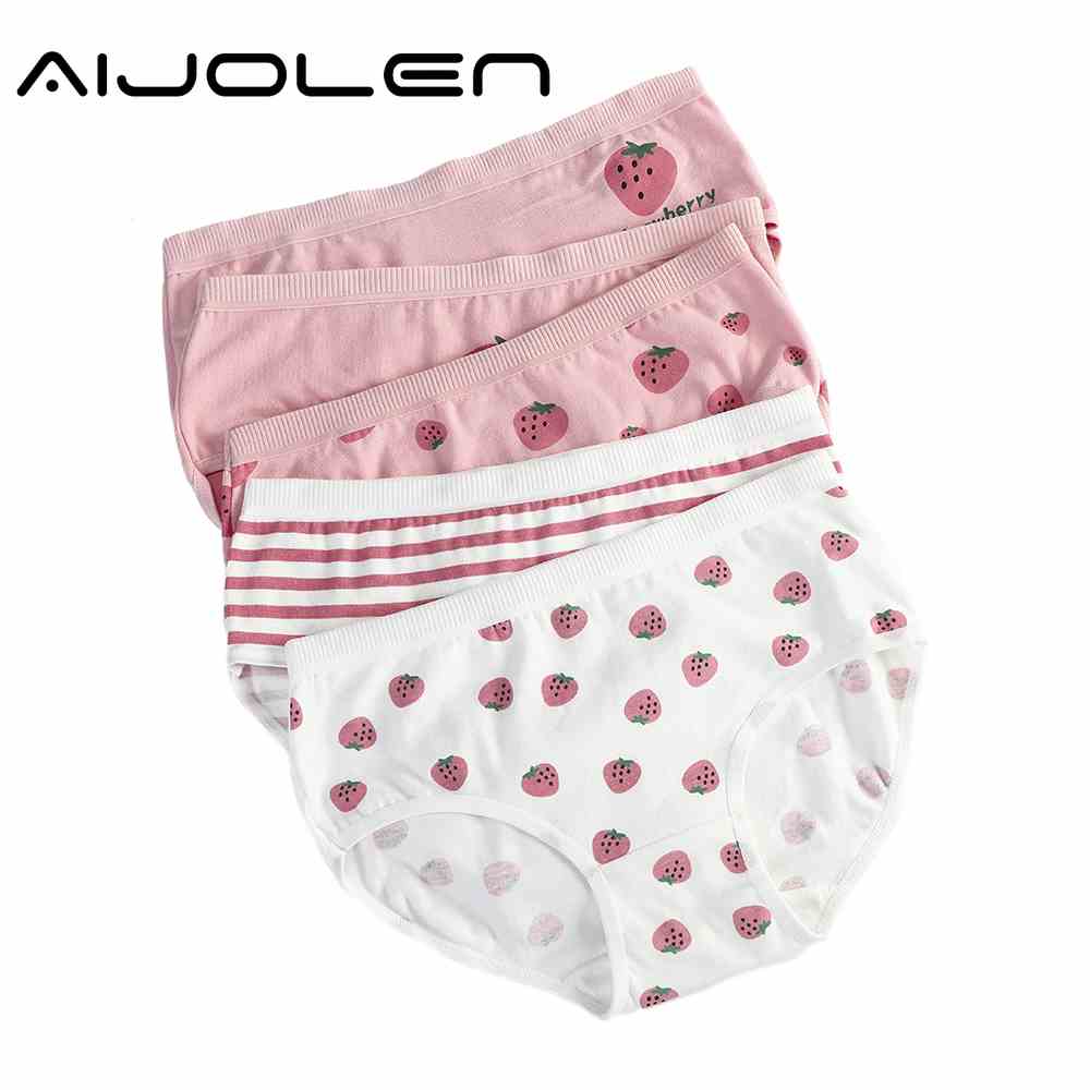 Quần lót cotton AIJOLEN in họa tiết quả dâu tây phong cách Nhật Bản dễ thương cho nữ