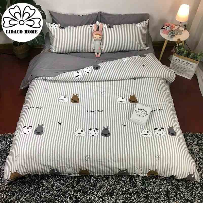 Bộ chăn ga gối cotton poly Lidaco decor phòng ngủ vintage - Chó Đốm Kẻ ( SP001352 )