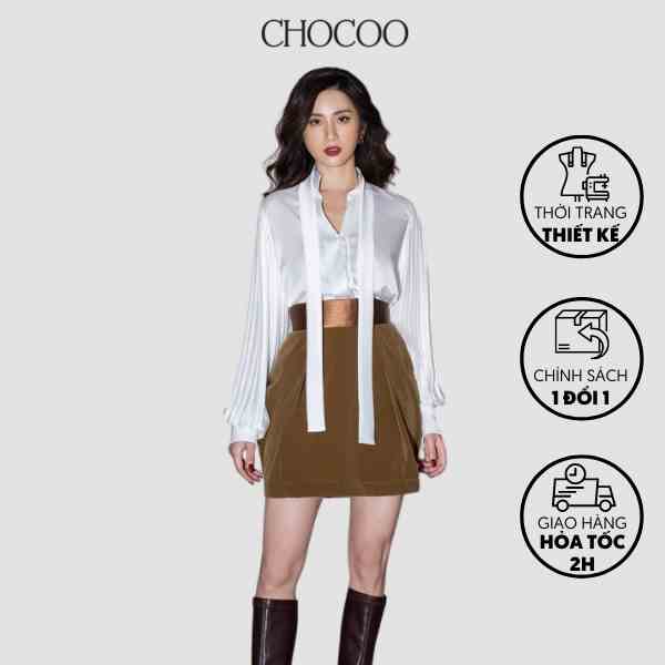 Chân váy CHOCOO Ramona Skirt thiết kế ngắn dáng đứng phối cạp phi xếp ly chất nhung cao cấp