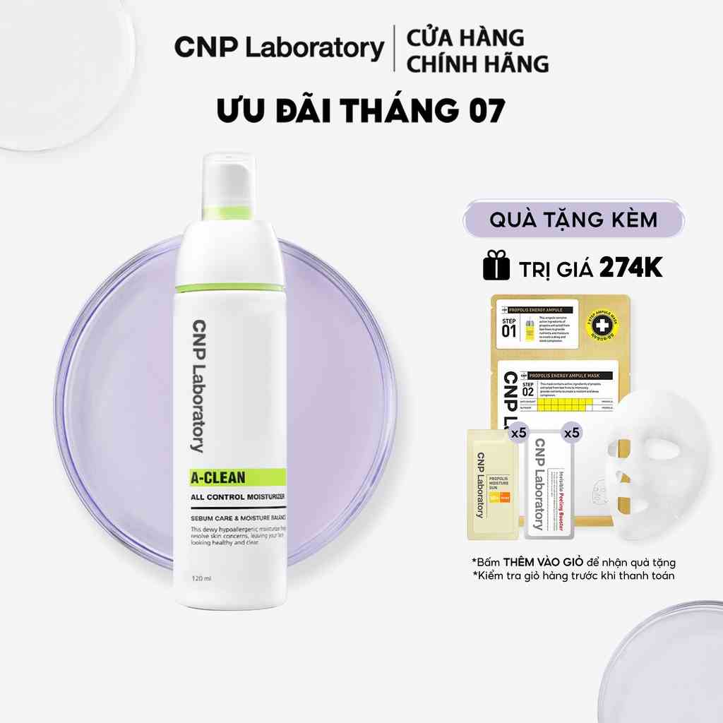 [Mã COSCNBE6 giảm 10% đơn 500K] Kem dưỡng ẩm kiểm soát nhờn và giảm mụn da dầu CNP Laboratory A-Clean Moisturizer 120ml