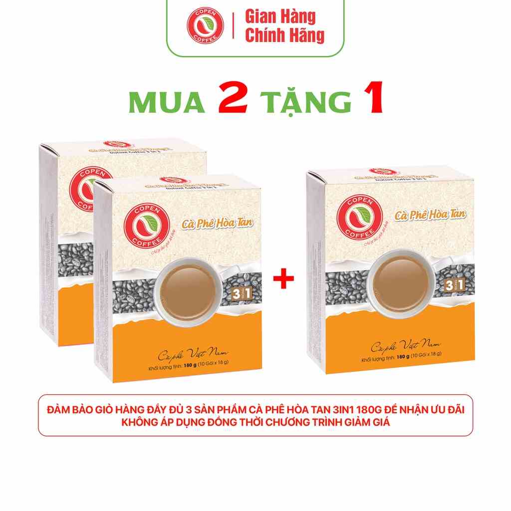 Hộp Cà phê hòa tan Copen Coffee - Tinh chất cà phê tự nhiên - Cà phê sữa 3 trong 1 (Hộp 180g/ 10 gói)