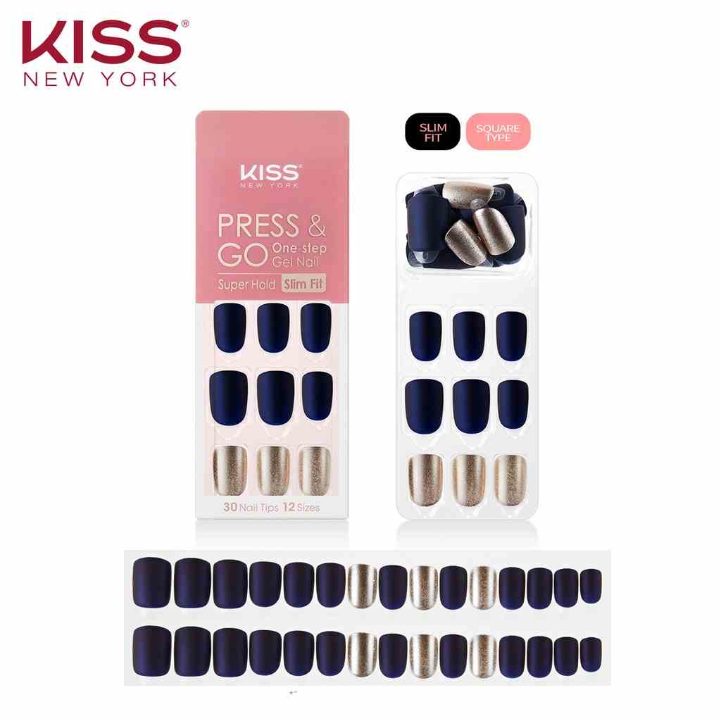 Bộ 30 Móng Tay Gel Tự Dán Press & Go Kiss New York Nail Box - Midnight In New York (KPNS10K)