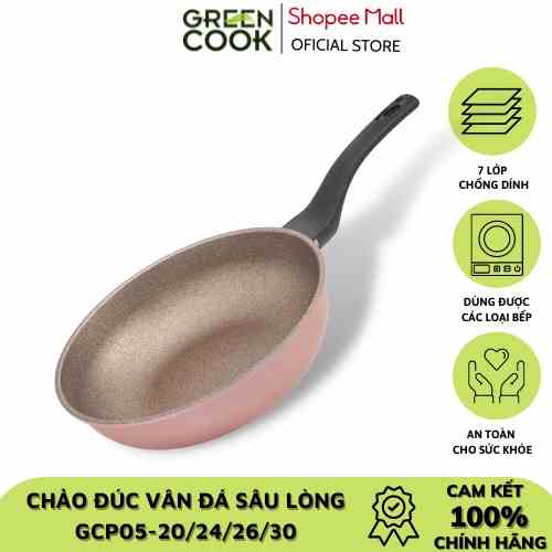 [Mã BMLTB35 giảm đến 35K đơn 99K] Chảo đúc vân đá đáy từ sâu lòng chống dính 30cm Green Cook GCP05-30IH