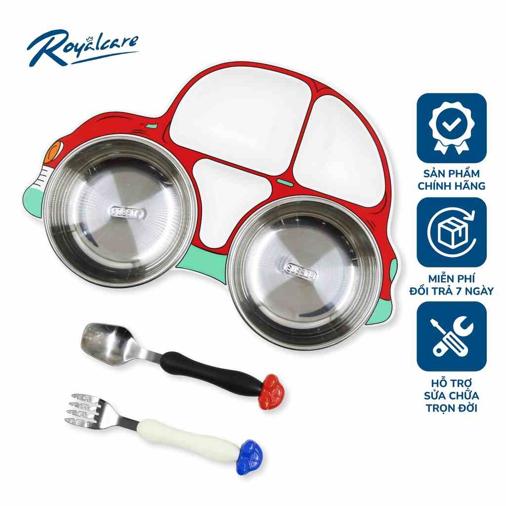 Set khay ăn dặm cho bé bằng Inox và Nhựa cao cấp Royalcare phù hợp ăn BLW, ăn dặm kiểu Nhật và ăn dặm truyền thống