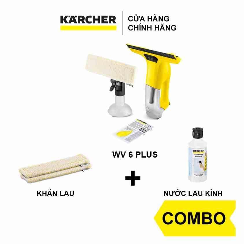 Combo máy lau kính Karcher WV6 kèm Khăn lau và Nước lau kính