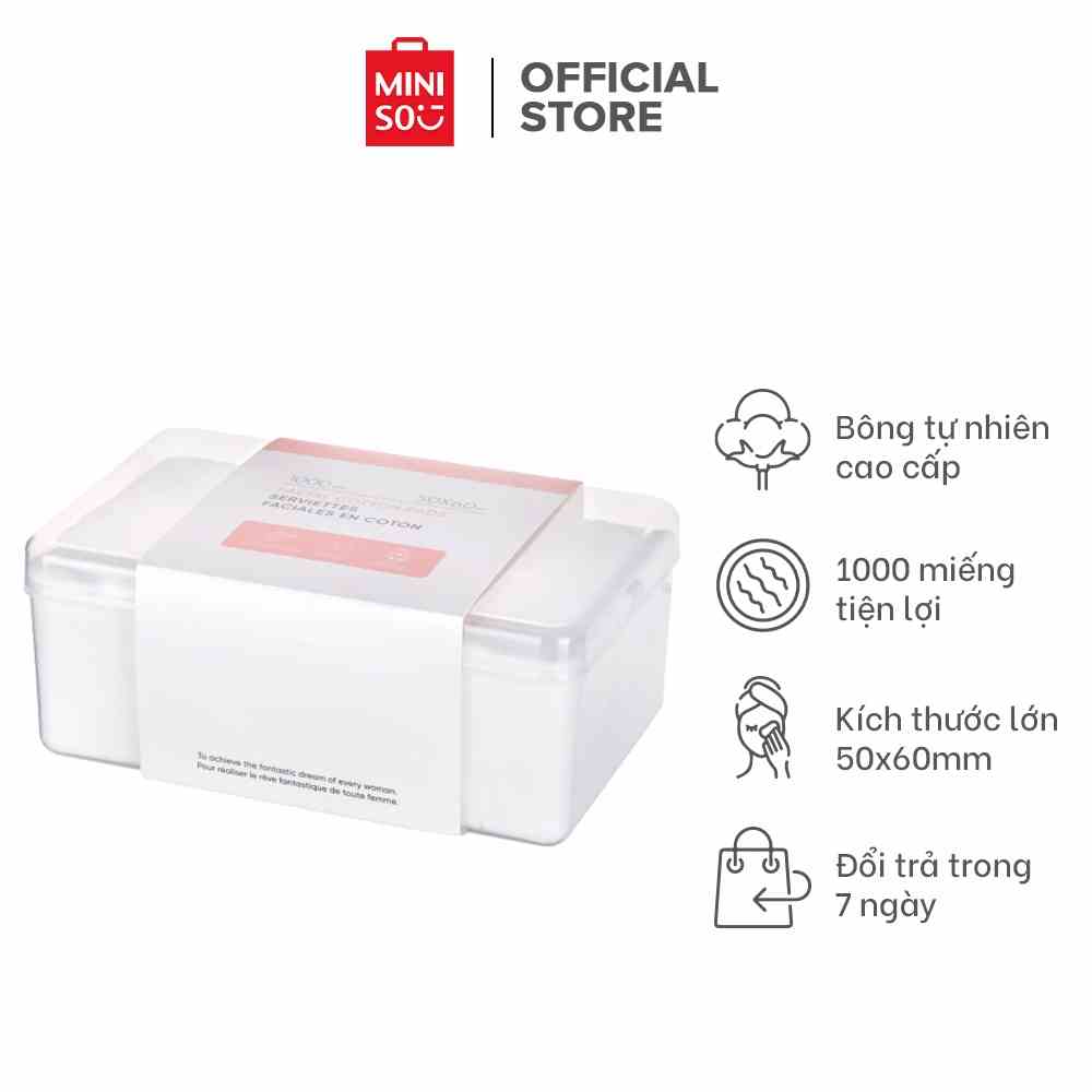 Hộp đựng bông tẩy trang 1000 miếng Miniso đa năng cao cấp chất bông tự nhiên sạch da mềm mại