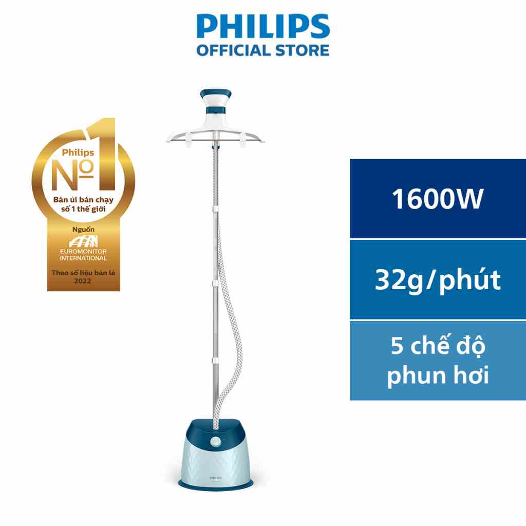 Bàn Ủi Hơi Nước đứng PHILIPS GC518 1600W Xanh - Hàng Chính Hãng