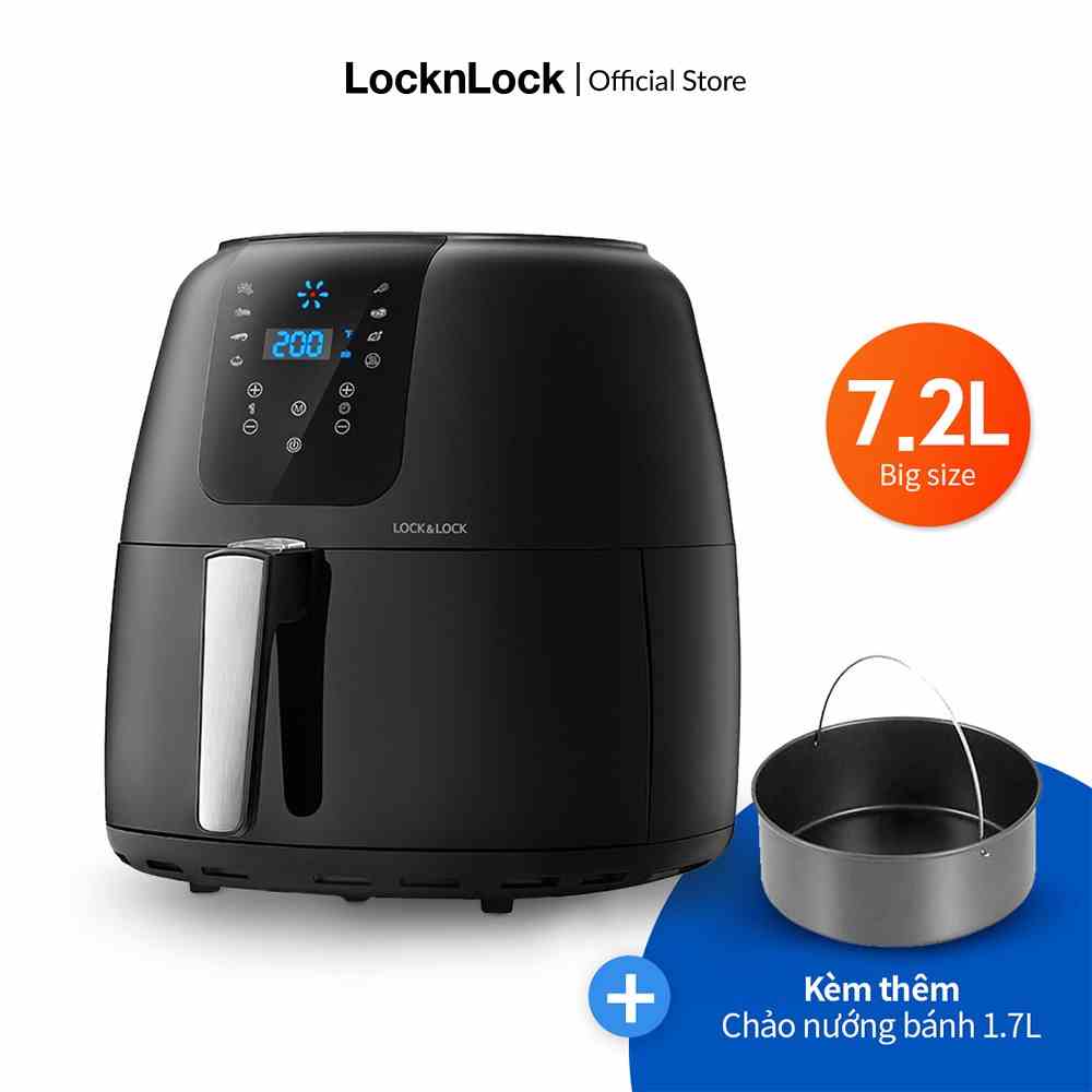 [Mã LIFEMC07CBAU giảm 50k đơn 350k] Nồi Chiên Không Dầu Lock&Lock Super Jumbo Air Fryer 7.2L Màu đen EJF296BLK