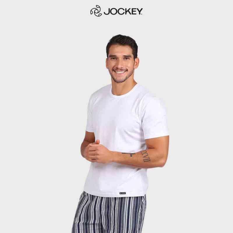 Áo Thun Nam Jockey Ngắn Tay Thun Cotton Màu Trắng - J2110-61