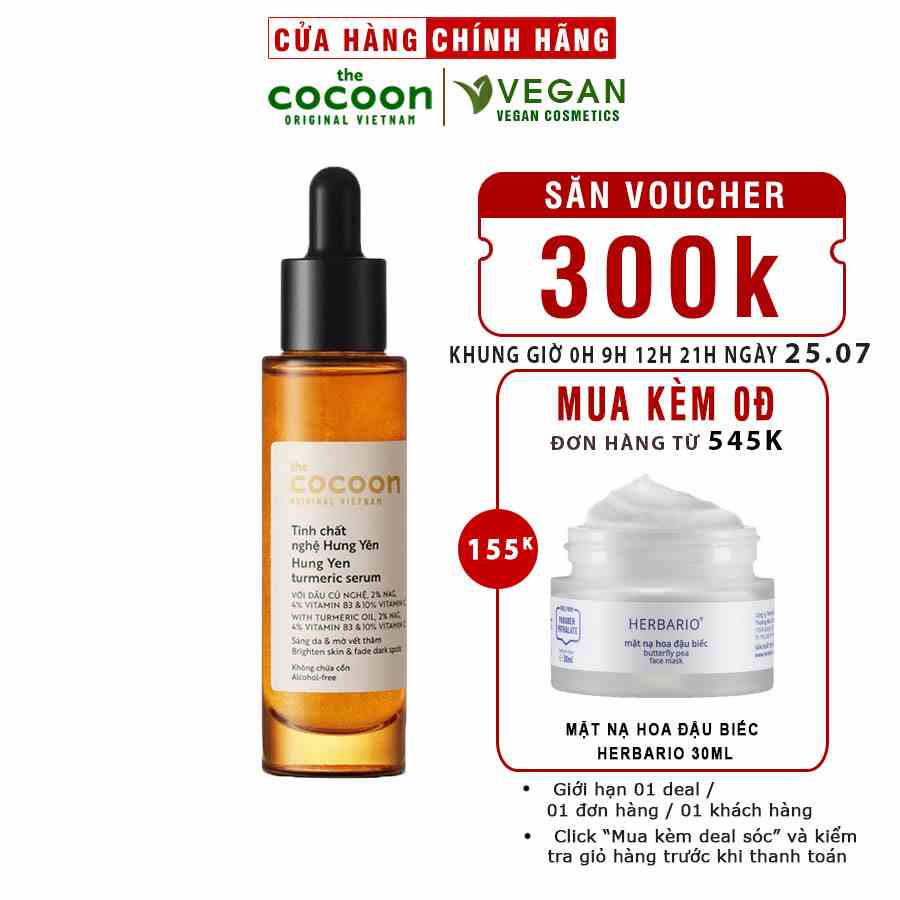 Tinh chất nghệ Hưng Yên 10% Vitamin C cocoon 30ml (turmeric serum) thuần chay