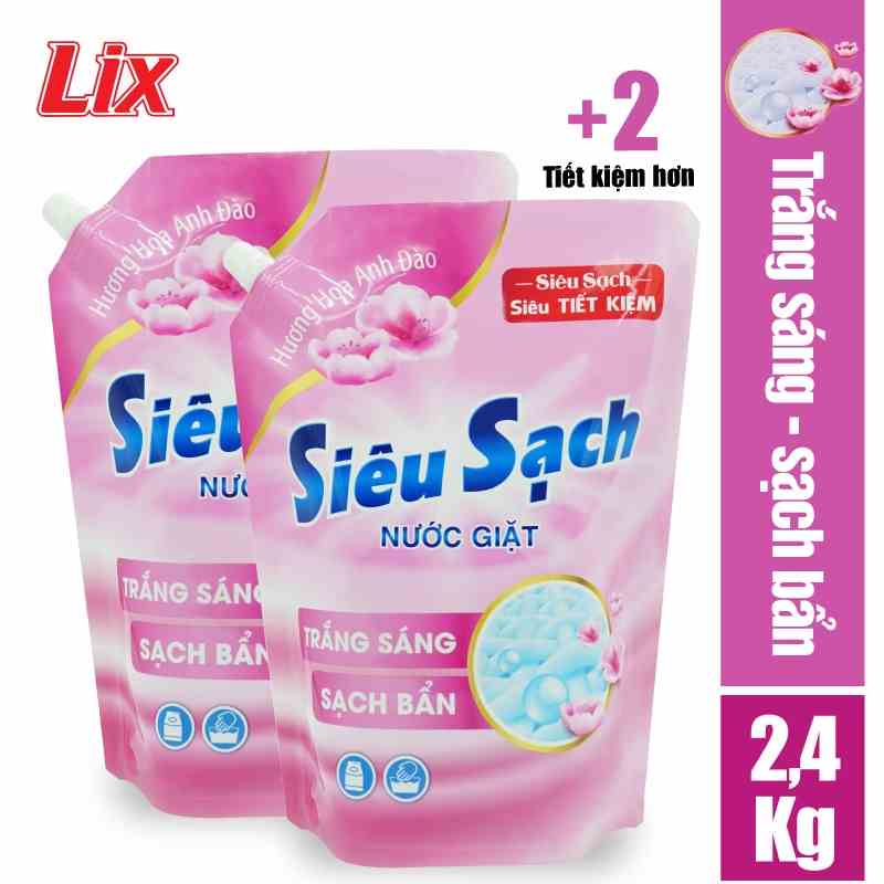 [Mã BMLTA35 giảm đến 35K đơn 99K] COMBO 2 túi nước giặt LIX siêu sạch hương hoa anh đào (2 túi x 2.4kg) N2502