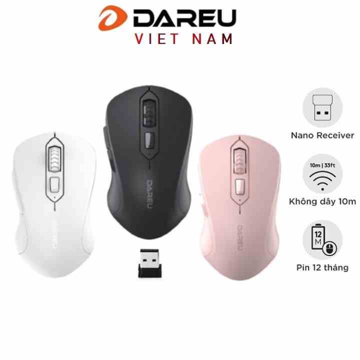 Chuột không dây DAREU LM115G Pink / Black / White - Kết nối xa 10m