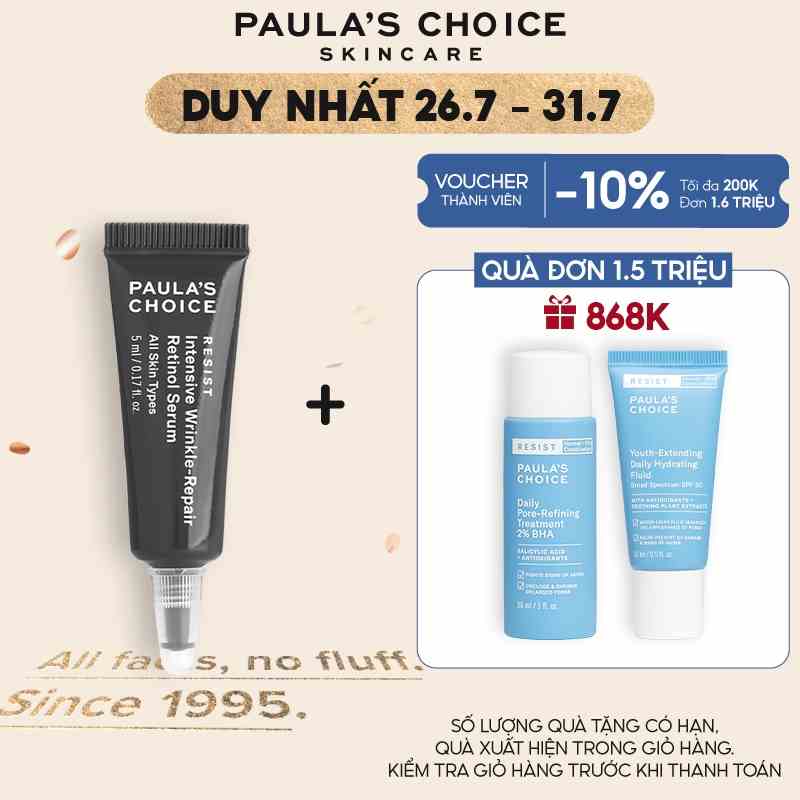 Tinh chất chống lão hóa làm mờ nếp nhăn Retinol Paulas Choice Resist Intensive Wrinkle - Repair Retinol Serum 5ml-7717