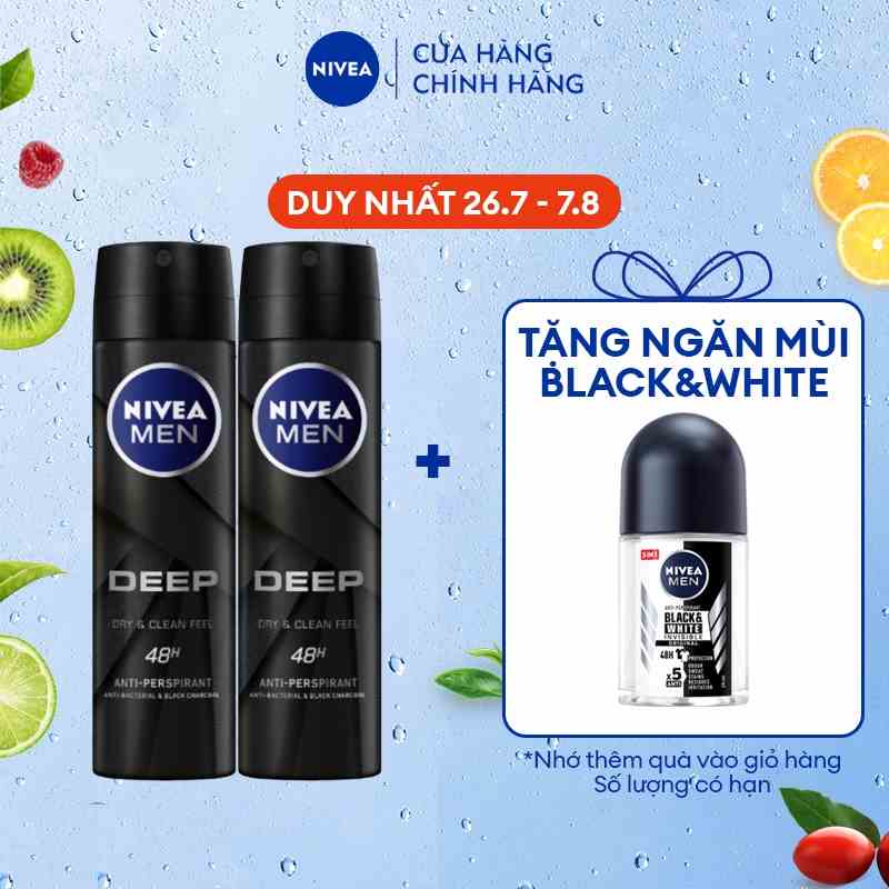 Bộ 2 chai xịt ngăn mùi Nivea Men than hoạt tính 150ml - 80027