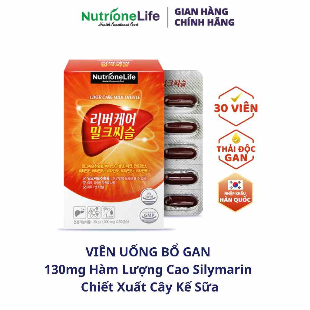 Viên Uống Bổ Gan NUTRIONELIFE Livercare Milkthistle Tăng Cường Chức Năng Gan, Mát Gan, Thải Độc, Hạ Men Gan Hộp 30Viên