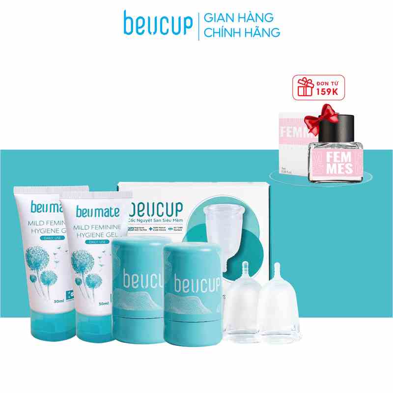 Combo 2 Cốc Nguyệt San BeUCup Chính Hãng,100% Silicol Y Tế Wacker Đức siêu mềm