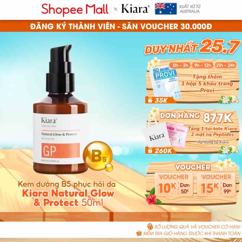 Kem dưỡng ẩm B5 phục hồi da chống lão hóa Kiara Natural Glow & Protect 50ml