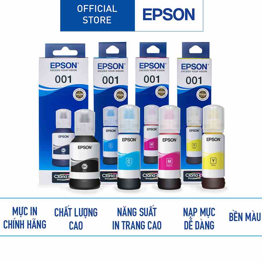 Mực in chính hãng Epson 001 (dùng cho máy L4150/L4160/L6160/L6170/L6190,L4260,L4266,L6260,L6270,L6290,L14150 - 70ml