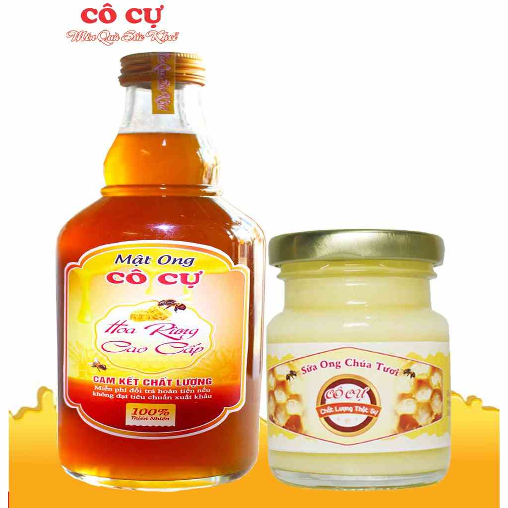 [Mã BMLTA35 giảm đến 35K đơn 99K] Mật ong nguyên chất hoa rừng cao cấp Cô Cự 500ml sữa ong chúa 100gr