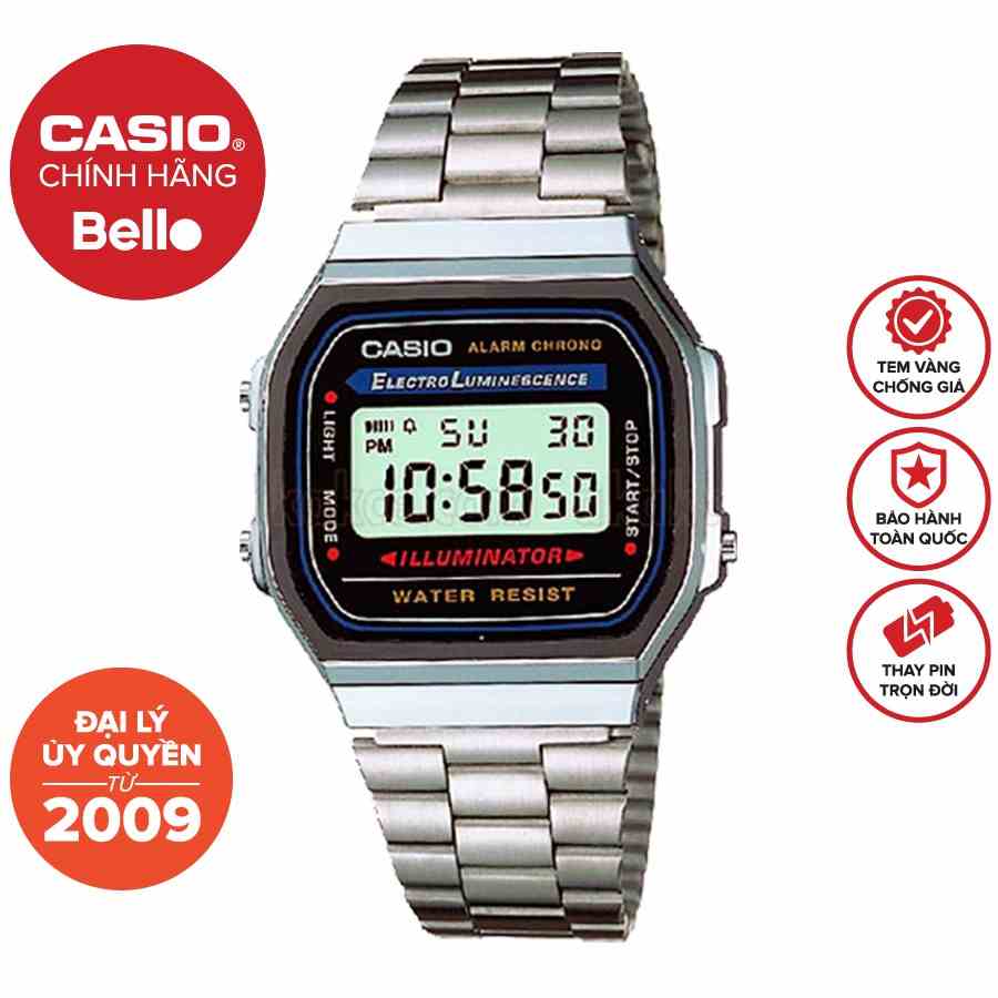 Đồng hồ Nam dây thép Casio A168WA-1 chính hãng bảo hành 1 năm Pin trọn đời