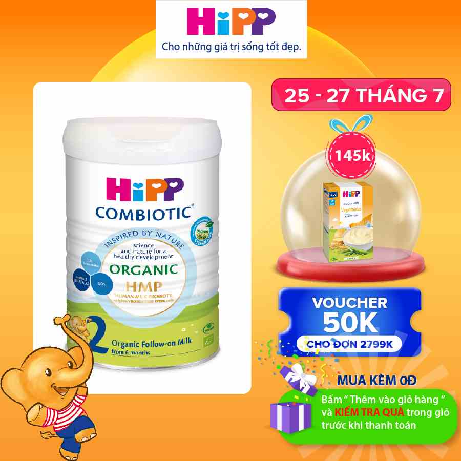 Sữa bột công thức HiPP 2 Organic Combiotic 800g bổ sung DHA trực tiếp dành cho trẻ nhỏ