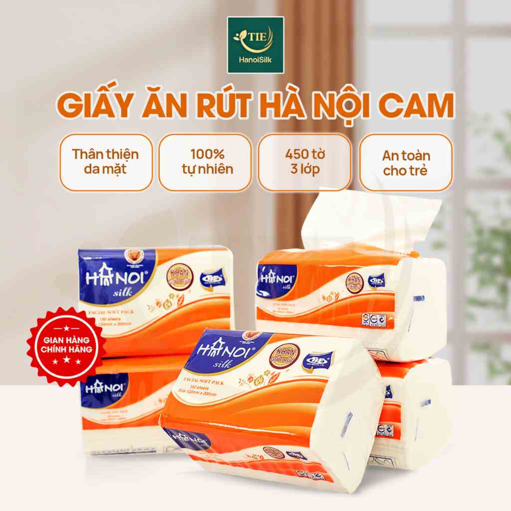 Giấy Ăn Rút Hà Nội Silk 450 Tờ / 3 Lớp Giá Mềm, Khăn Giấy 100% Gỗ Tự Nhiên Mềm Mại Bền Dai An Toàn Cho Bé