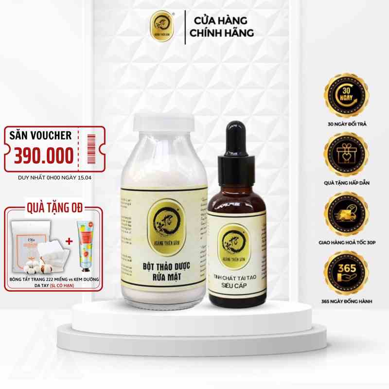 Combo tái tạo Hoàng Thiên Sâm (Bột rửa mặt 100g & Tinh chất tái tạo 30ml) - hoangthiensam