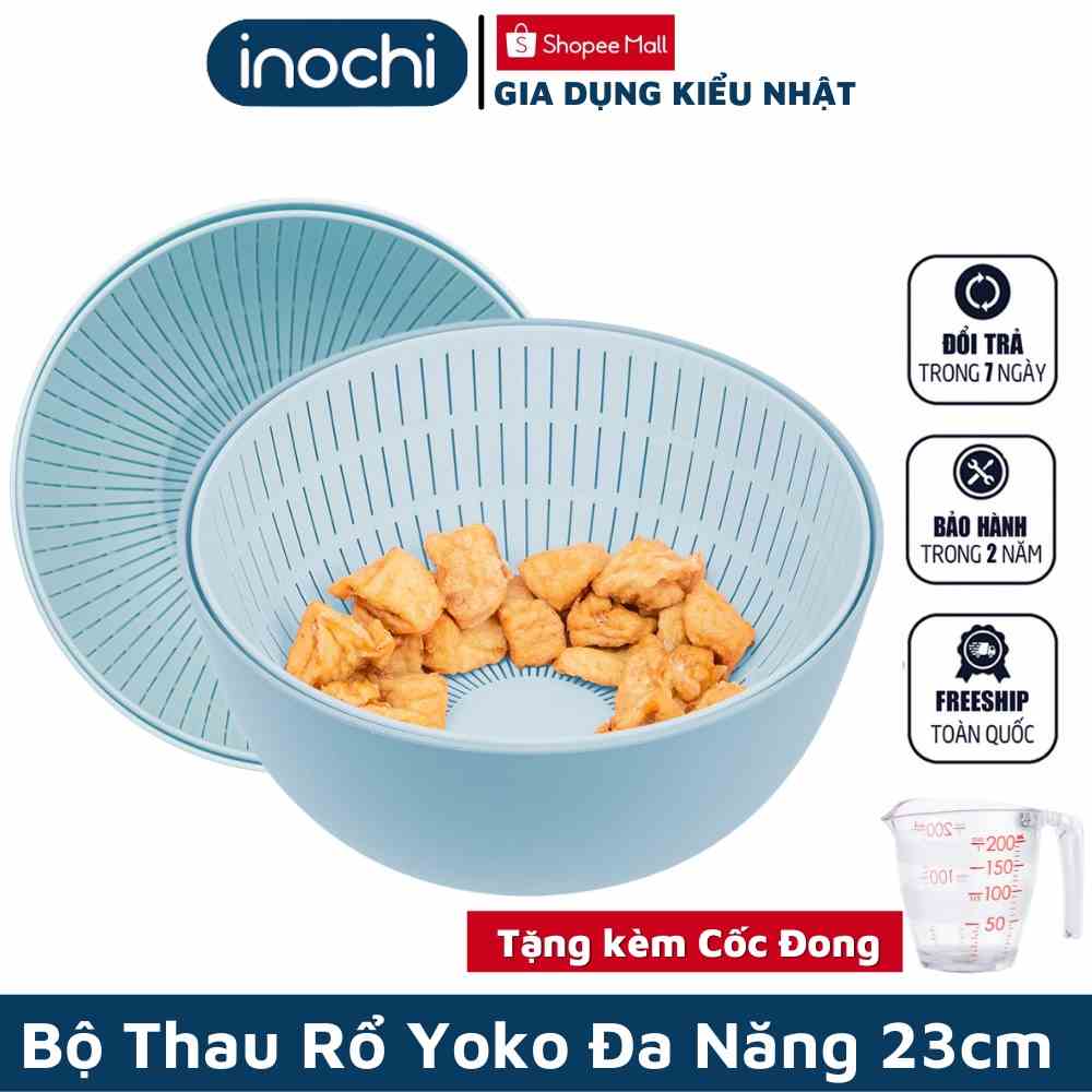 Bộ thau rổ nhựa đựng đồ kèm chậu yoko loại tròn 23cm nhựa dẻo inochi cao cấp [NGẪU NHIÊN MÀU]