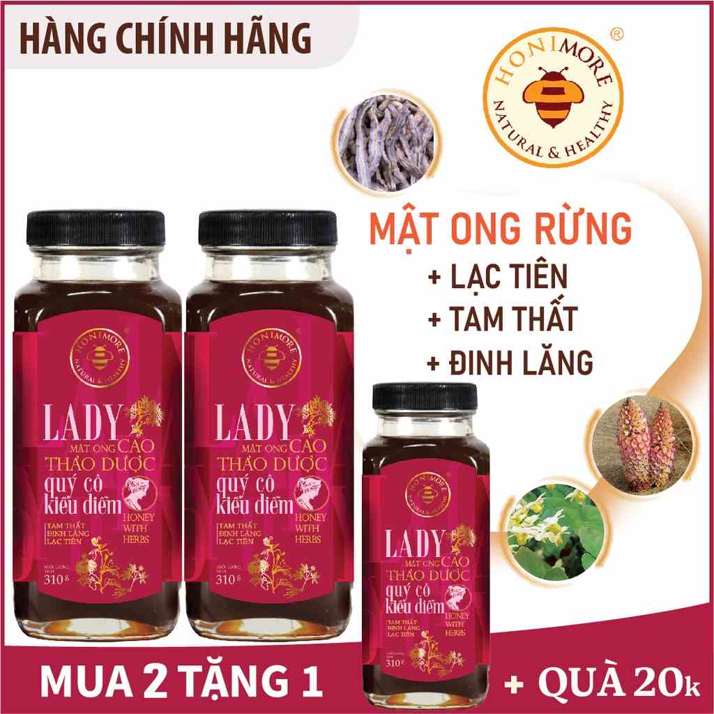 Mua 2 tặng 1: Mật ong rừng cao thảo dược Lady Honimore 310g - giúp ngủ sâu, ngủ ngon, da căng tràn rạng ngời