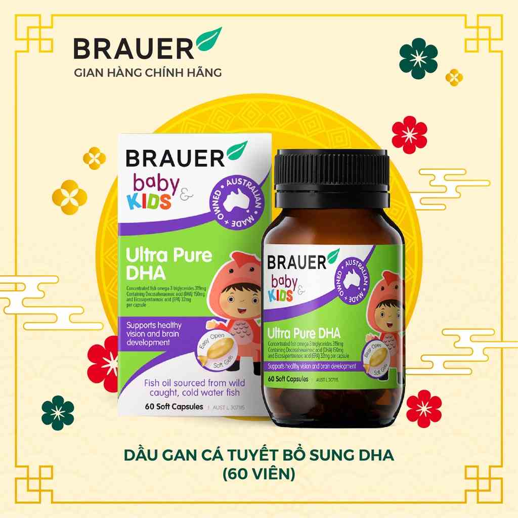 Vitamin BRAUER Ultra Pure DHA - Bổ sung DHA tinh khiết cho trẻ từ 7 tháng (60 viên nang)