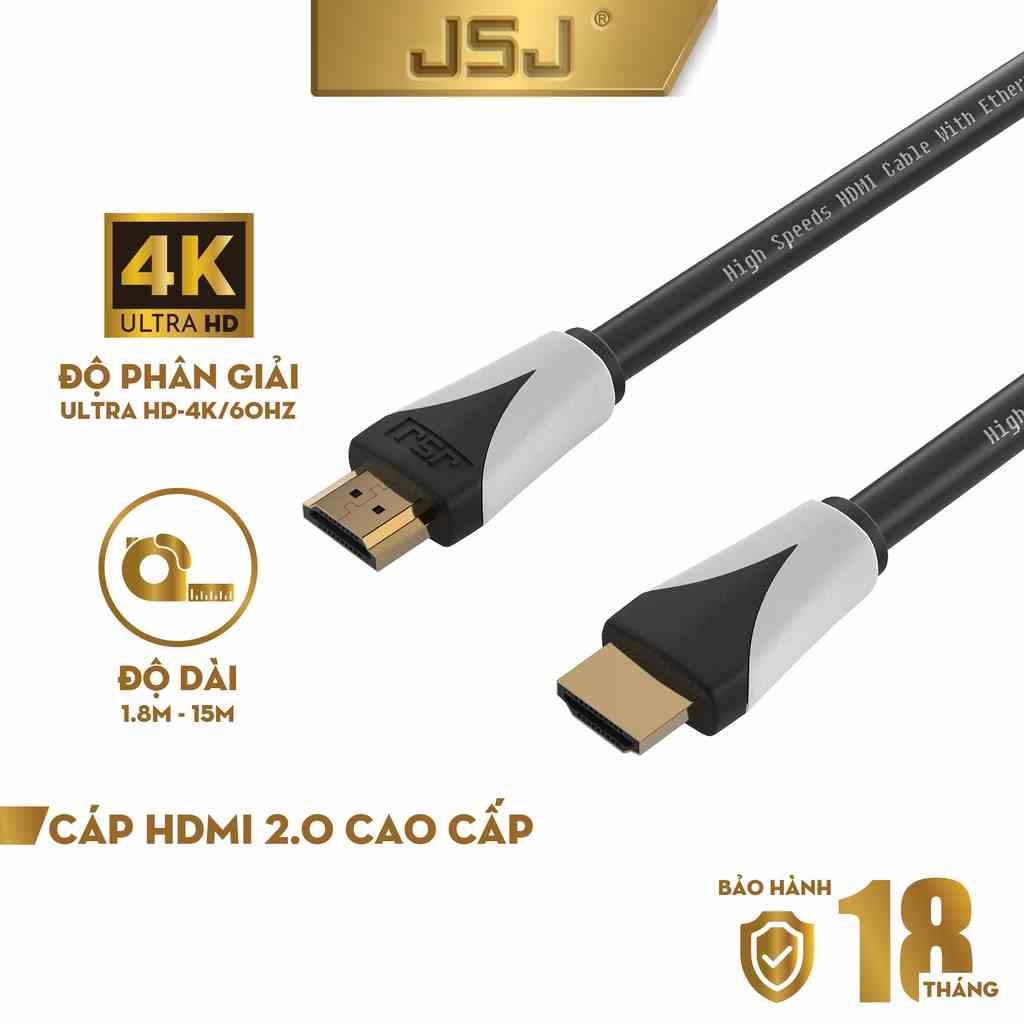 Cáp HDMI 2.0 JSJ JB-H400 dài 1.8m đến 15m chất lượng hình ảnh sắc nét lên tới 4K hỗ trợ 3D IMAX màn hình lớn