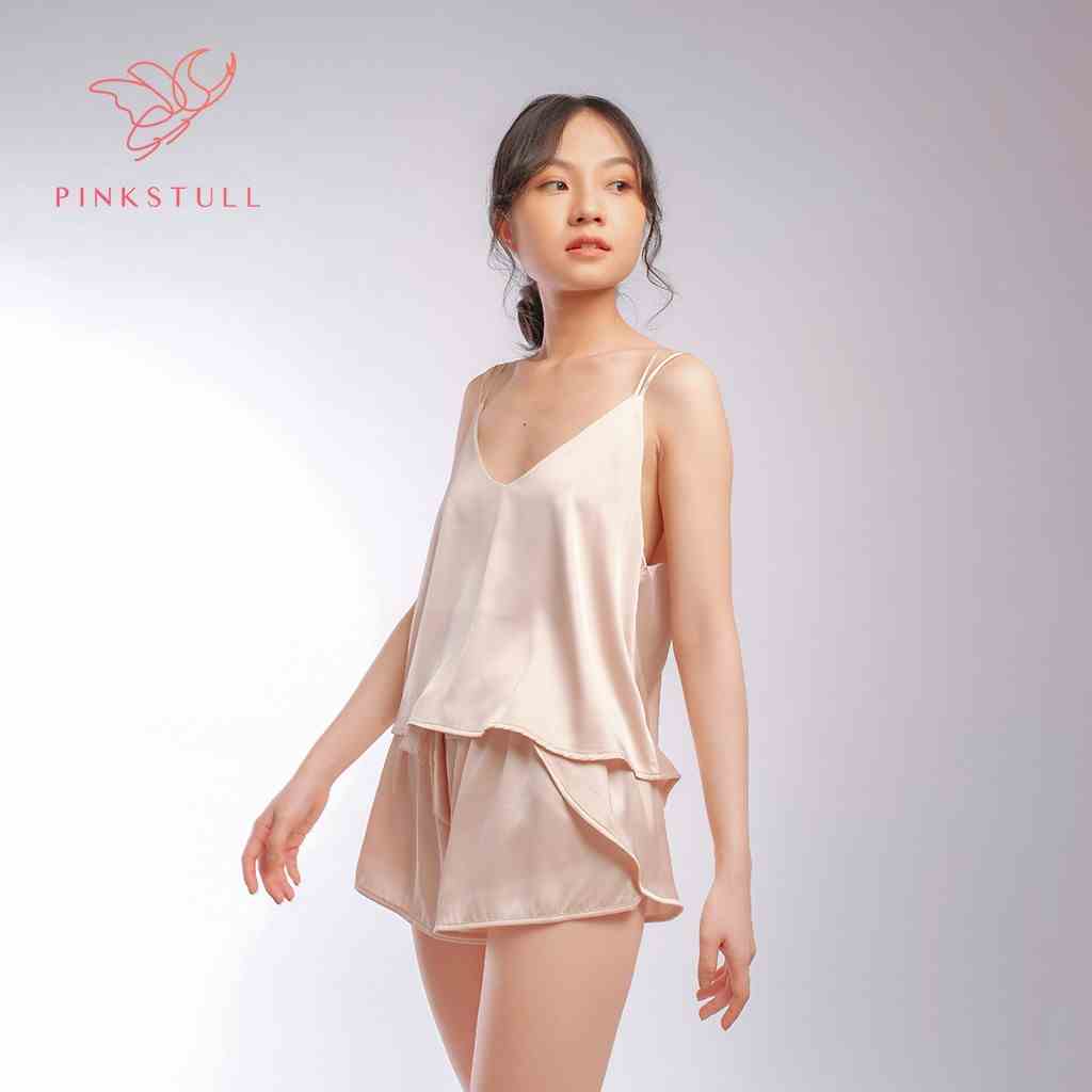 [Mã BMLTA35 giảm đến 35K đơn 99K] Bộ đồ ngủ dây ngắn Pink Stull không ren nude